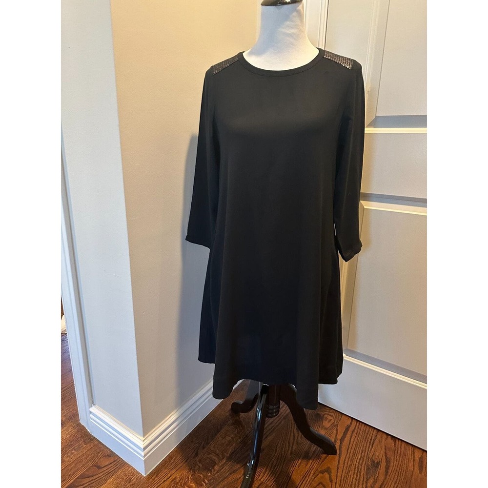 NWOT EILEEN FISHER Black Silk Long Sleeve Dress SZ PS